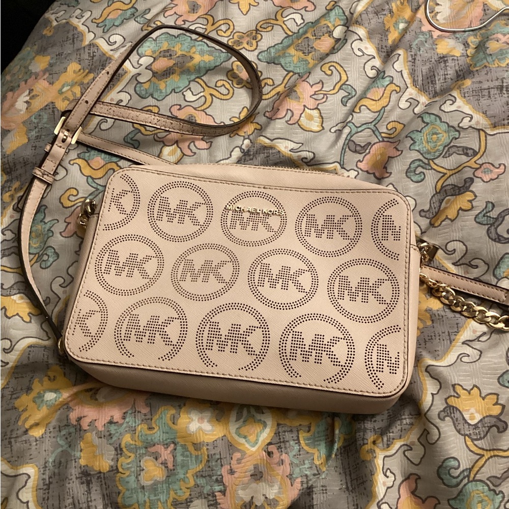 Michael Kors Blush Perforated MK Logo Crossbody Bag